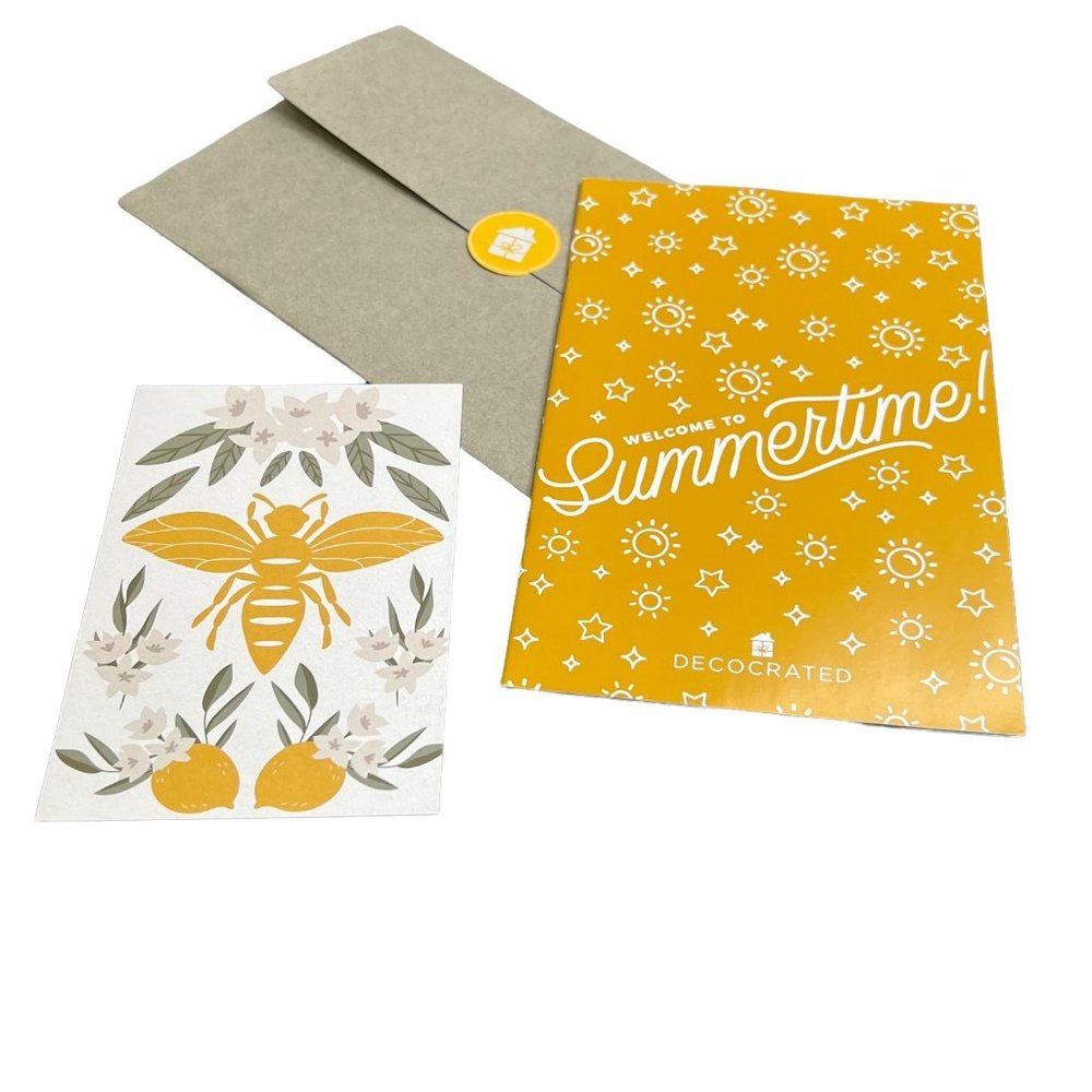 Decocrated Bumblebee Honey Lemons Art Card Print with Booklet Yellow Decor